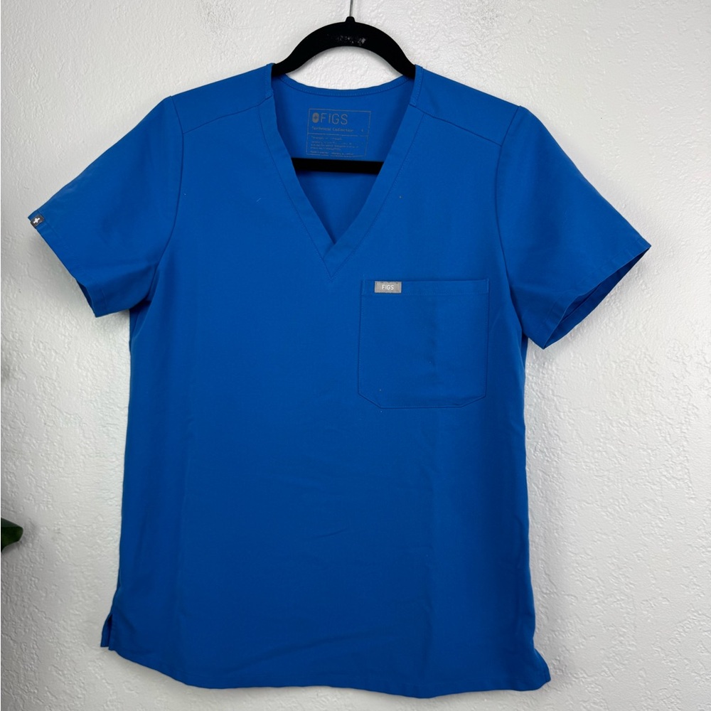Women's Blue V-Neck Scrub Top - Picture 2 of 4